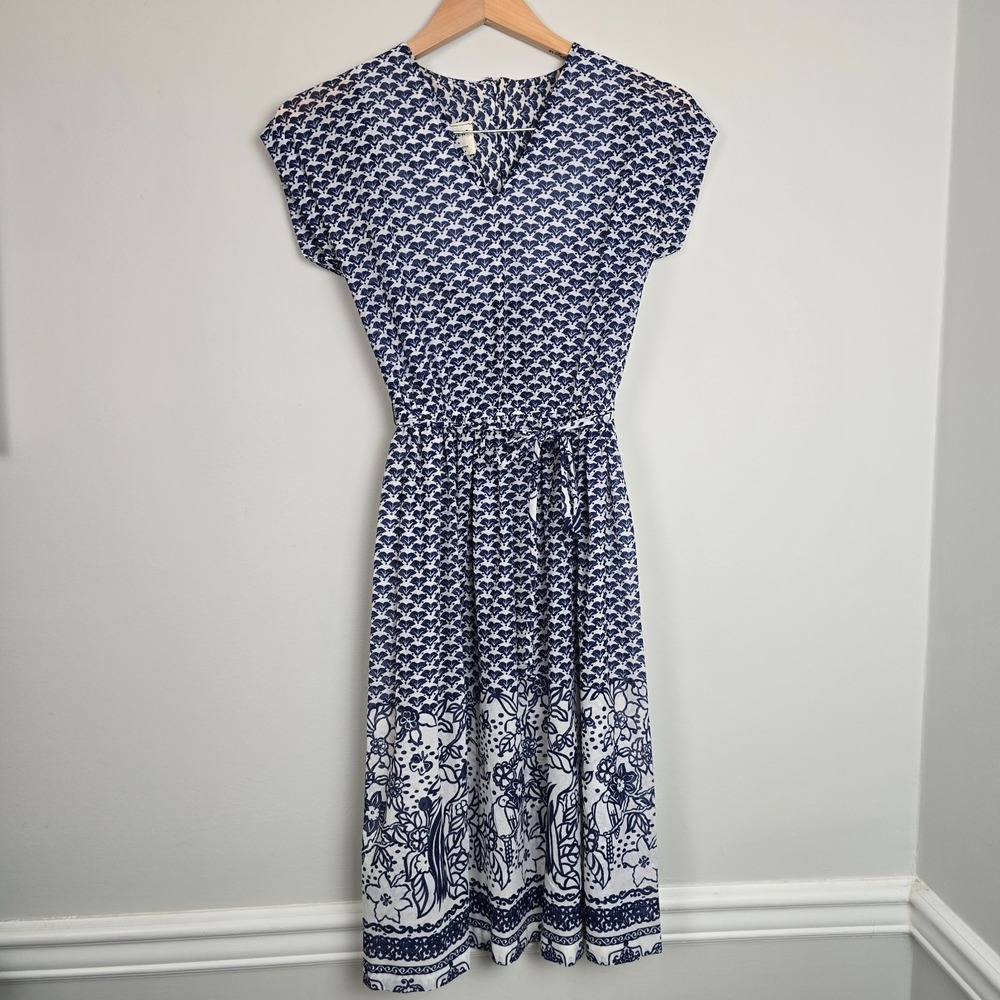 Vintage 60's Matthew Love Womens Blue White Floral Print Dress Small Petite Boho